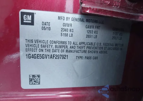 2010 Buick Lacrosse Cxs z USA, uszkodzony, nr VIN 1G4GE5GV1AF297921